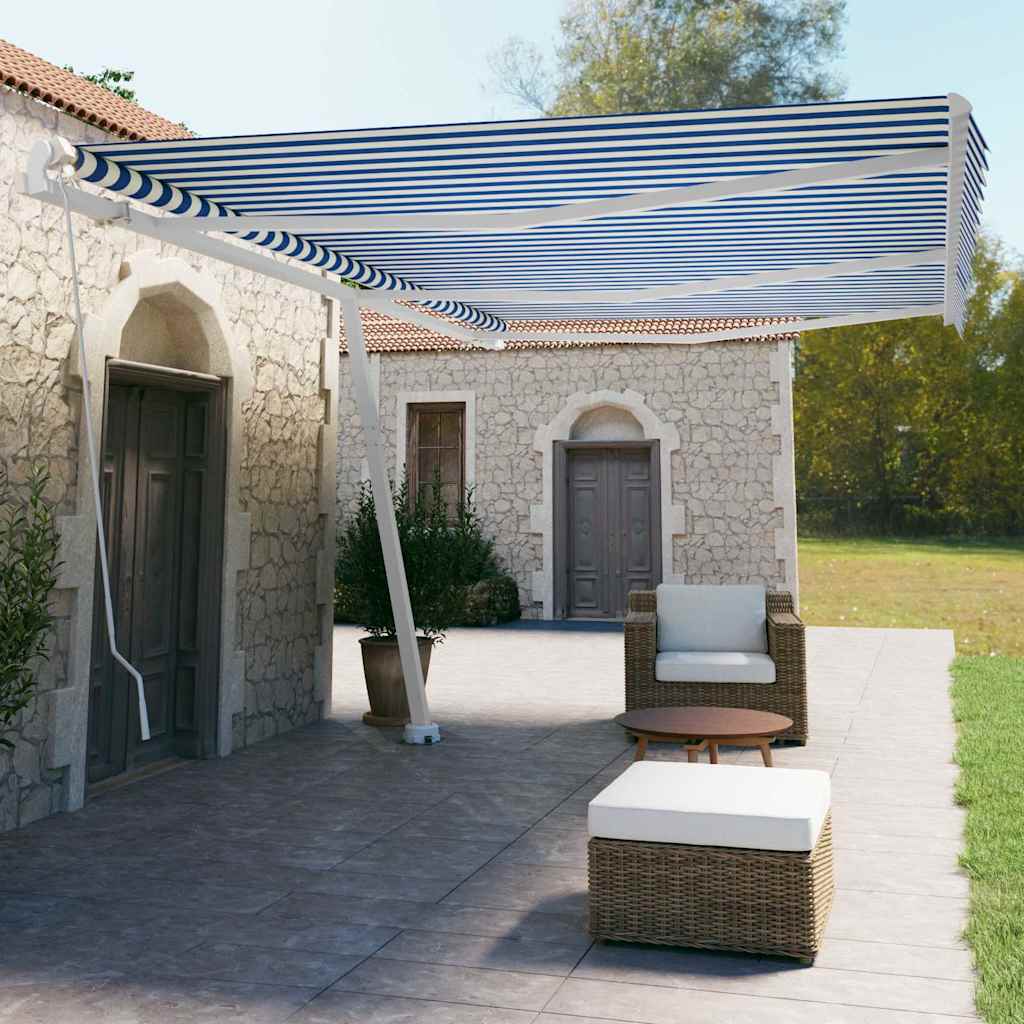 vidaXL Manual Awning 6 x 3.5 m Blue and White Stripe 100% Polyester