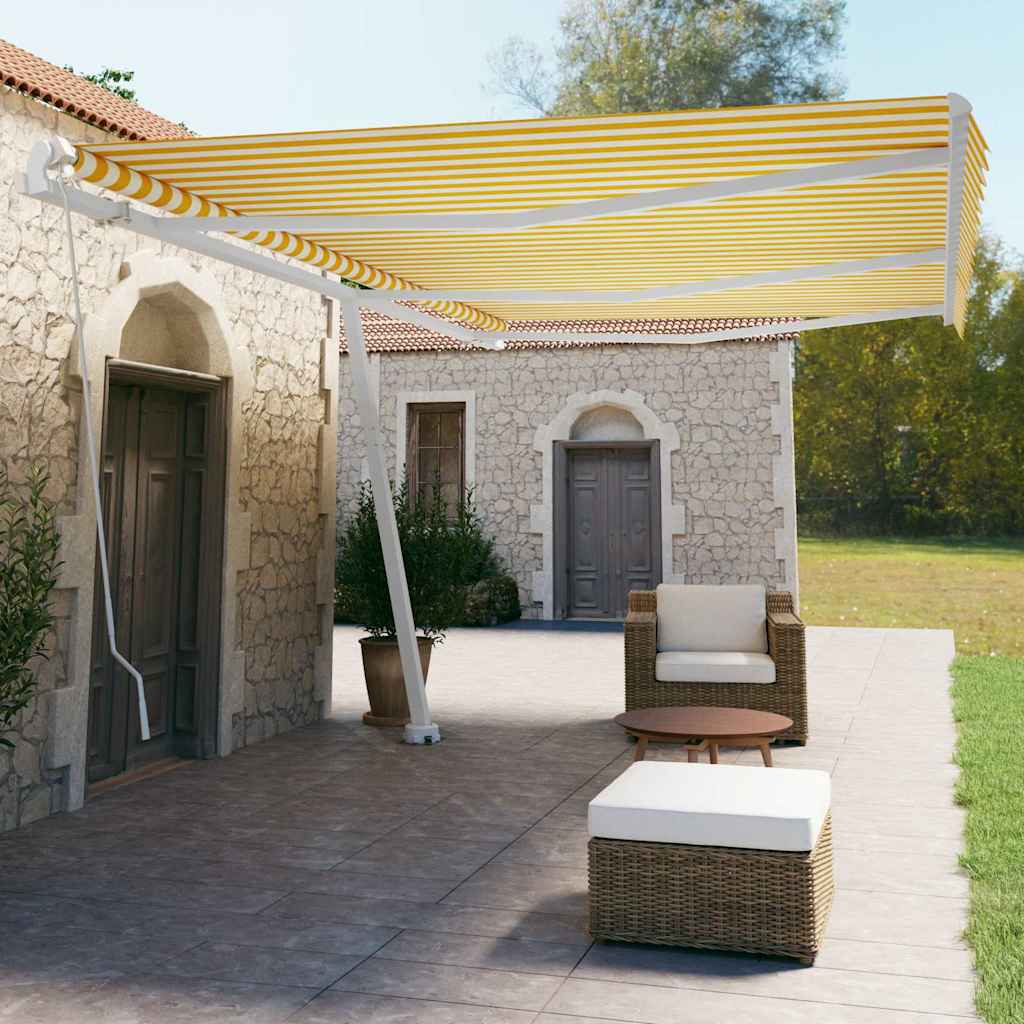 vidaXL Manual Awning 6 x 3.5 m Yellow and White Stripe 100% Polyester