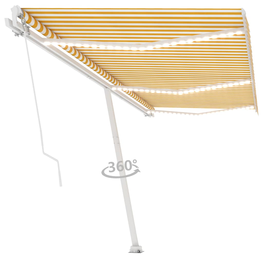 vidaXL Manual Retractable Awning with LED 600x350 cm Yellow and White