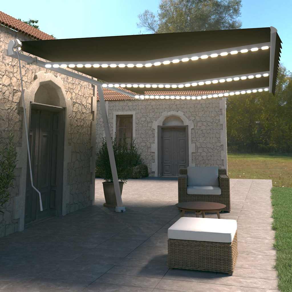 vidaXL Manual Retractable Awning with LED 600x350 cm Anthracite