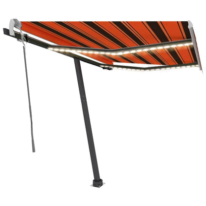 vidaXL Manual Retractable Awning with LED 350x250 cm Orange and Brown