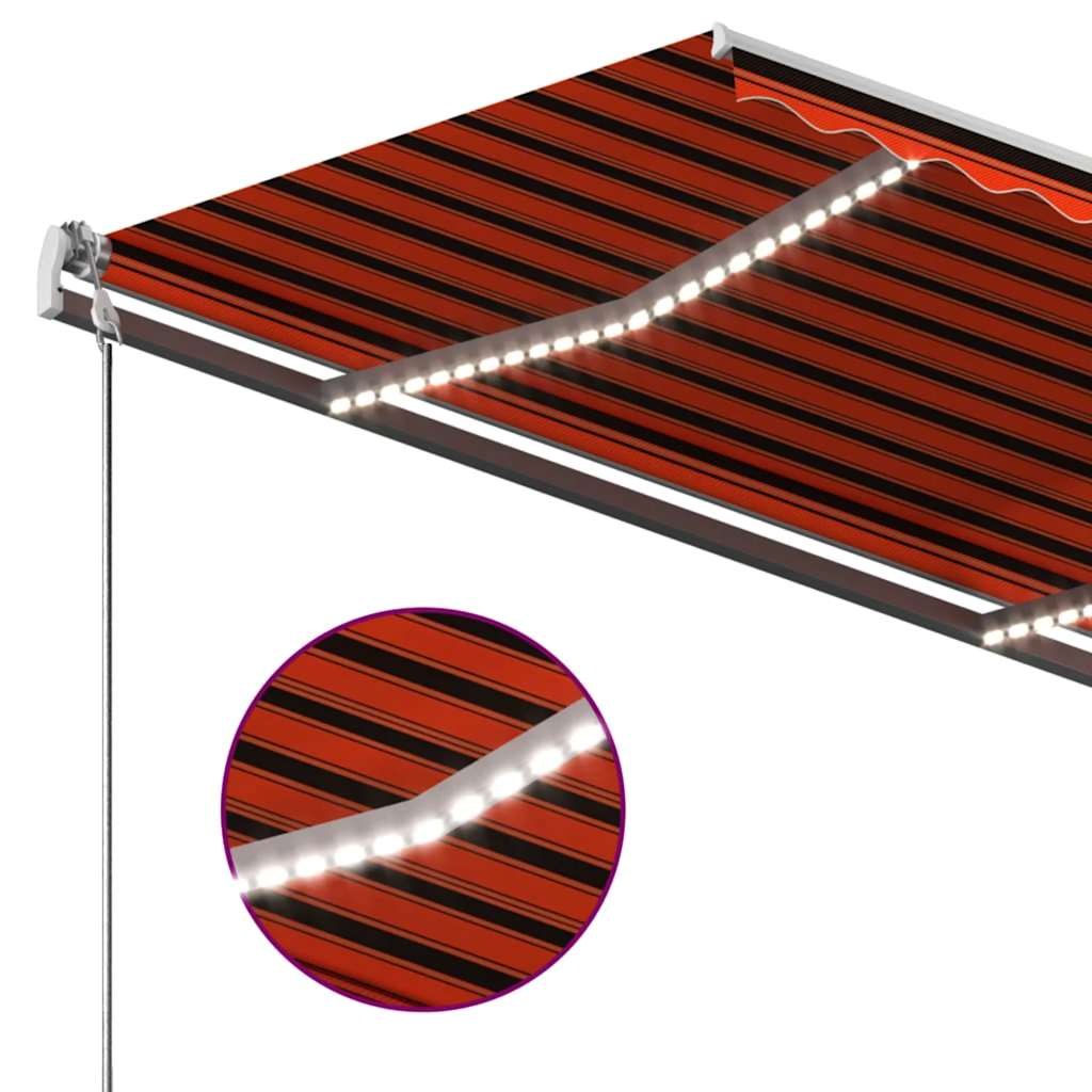 vidaXL Manual Retractable Awning with LED 350x250 cm Orange and Brown