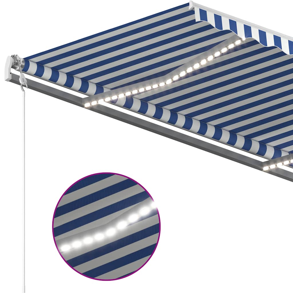 3069901 vidaXL Manual Retractable Awning with LED 3x2,5 m Blue and White (313199+46830+315093)