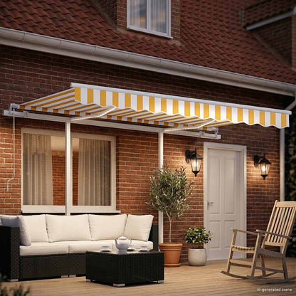 3069923 vidaXL Manual Retractable Awning with LED 3,5x2,5 m Yellow and White (313200+313174+315093)