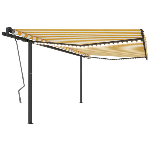 vidaXL Manual Retractable Awning with LED 4.5x3 m Yellow and White