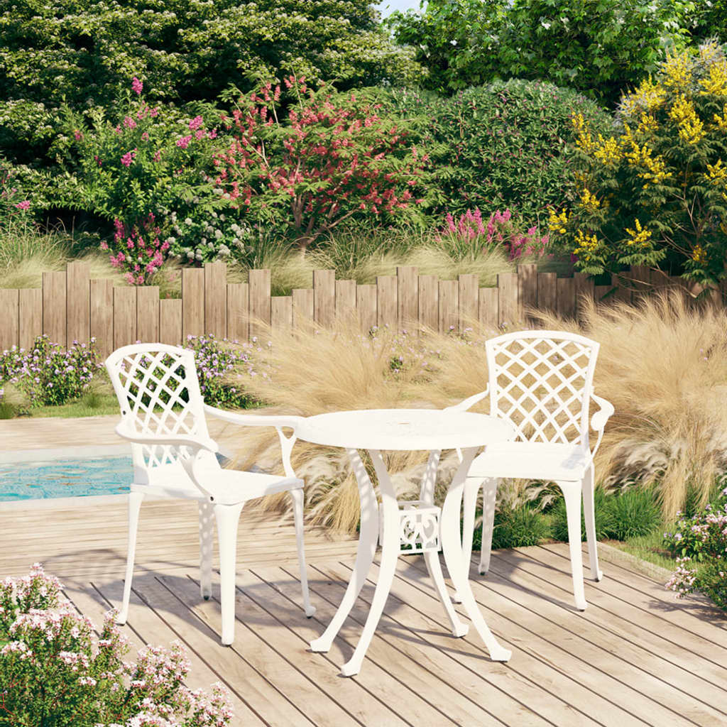 vidaXL Bistro Set | White | Cast Aluminium | Medium | Tough | Bistro Set | Round