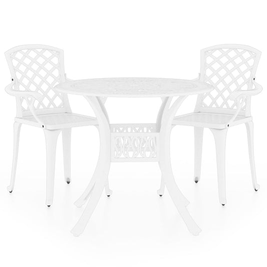 vidaXL Bistro Set | White | Cast Aluminium | Medium | Decorative Inlays