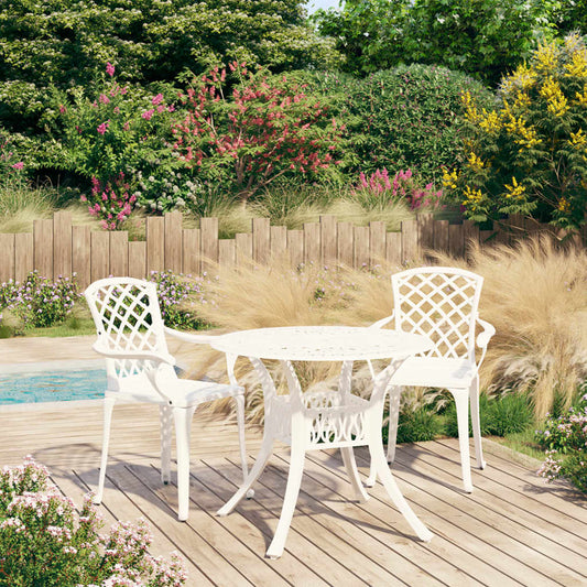 vidaXL Bistro Set | White | Cast Aluminium | Medium | Decorative Inlays