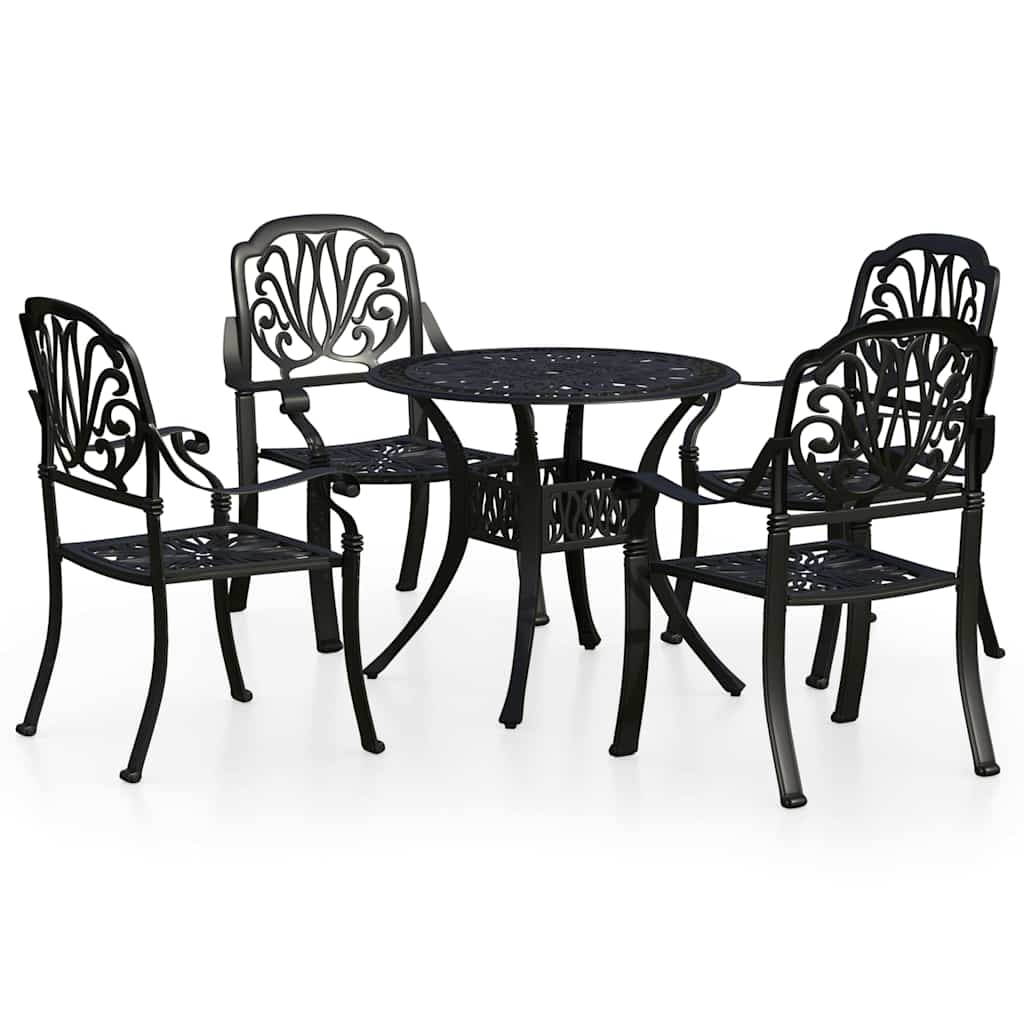 vidaXL Bistro Set | Black | Cast aluminium | 1 Table, 4 Chairs | Durable