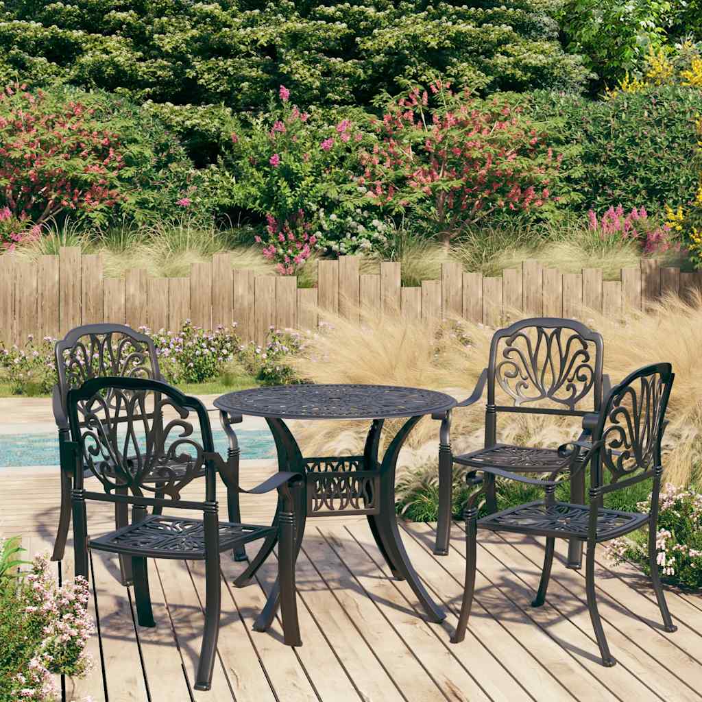 vidaXL Bistro Set | Black | Cast aluminium | 1 Table, 4 Chairs | Durable