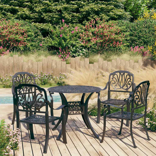 vidaXL Bistro Set | Black | Cast aluminium | 1 Table, 4 Chairs | Durable
