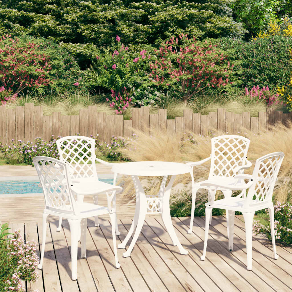 vidaXL Bistro Set | White | Cast aluminium | Medium | Decorative Inlays