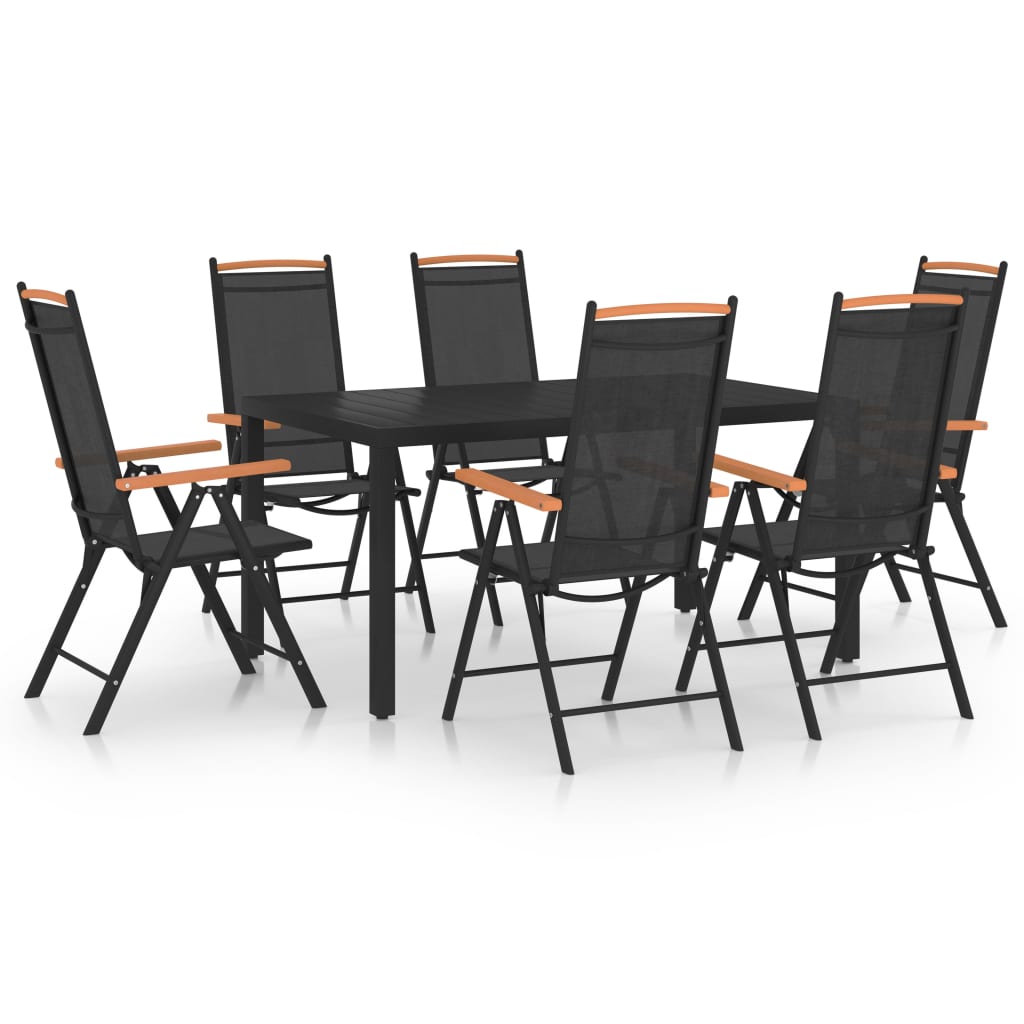 vidaXL Dining Set | Black | Powder-coated aluminium, textilene, WPC | Foldable