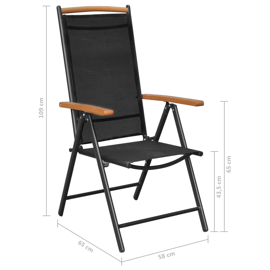 vidaXL Dining Set | Black | Powder-coated aluminium, textilene, WPC | Foldable