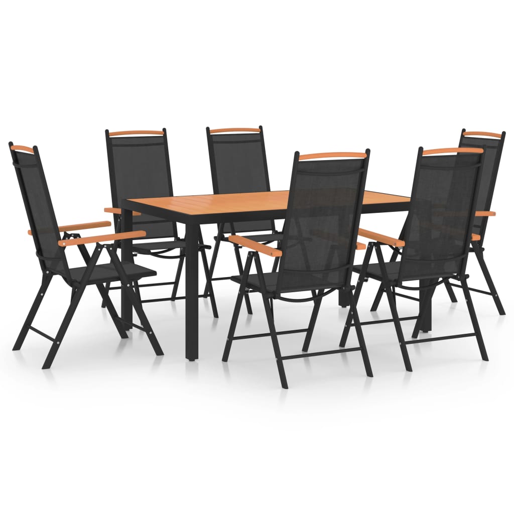 vidaXL Dining Set | Black | Powder-coated aluminium, Textilene, WPC | Medium