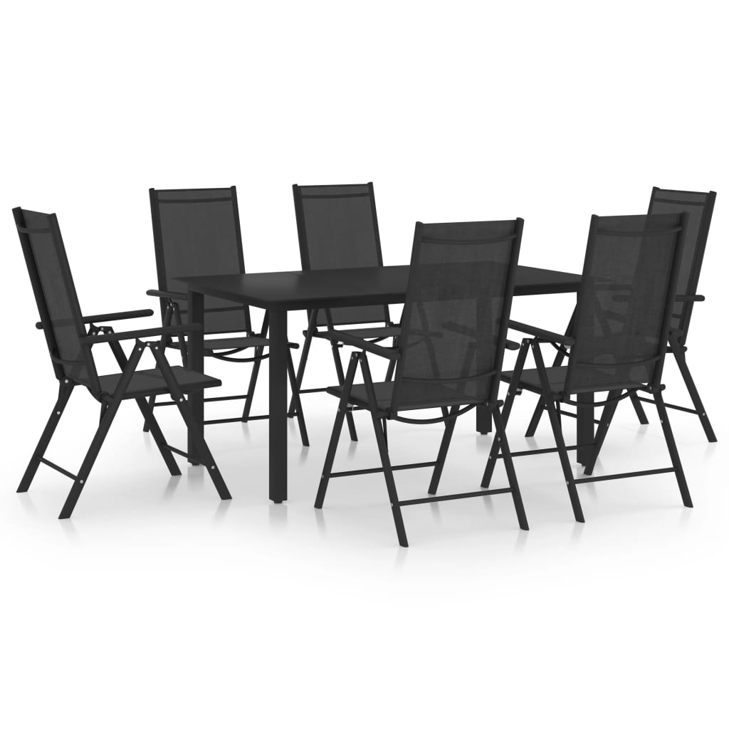 vidaXL Dining Set | Black | Powder-coated aluminium, Textilene, Glass | Medium
