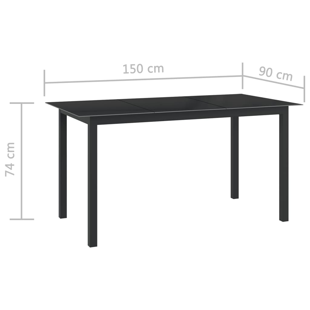 vidaXL Dining Set | Black | Powder-coated aluminium, Textilene, Glass | Medium
