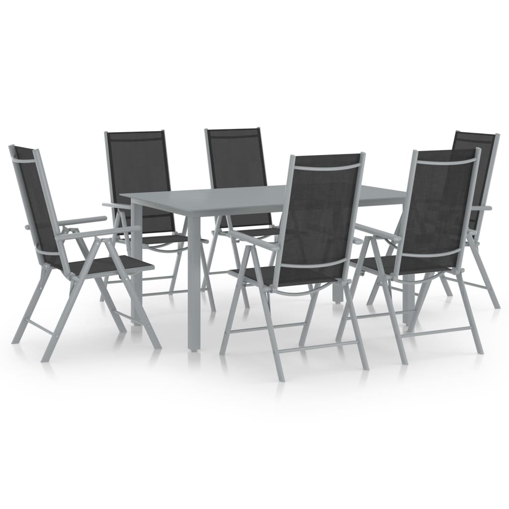 vidaXL Dining Set | Silver and Black | Powder-coated aluminium, textilene, glass
