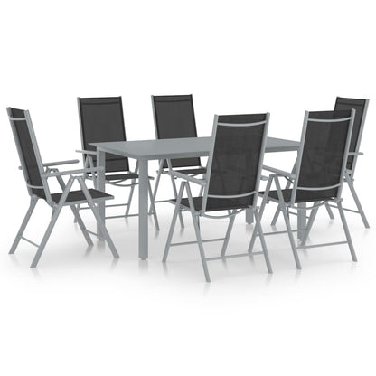 vidaXL Dining Set | Silver and Black | Powder-coated aluminium, textilene, glass