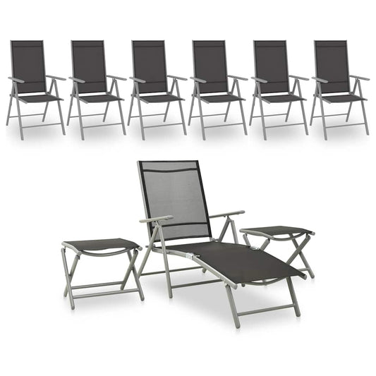 vidaXL Garden Lounge Set | Black and Silver | Aluminium, Textilene | Medium