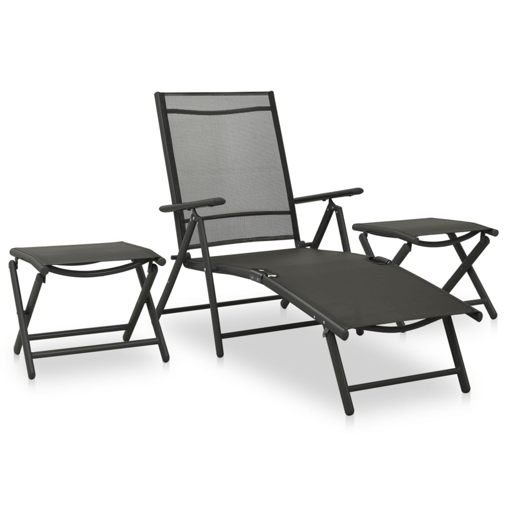 vidaXL Dining Set | Black | Aluminium | 10 Piece Set | Adjustable Footrests
