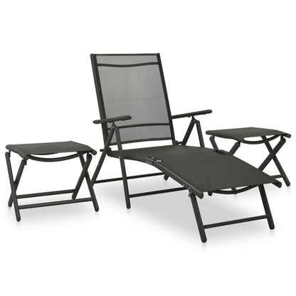 vidaXL Dining Set | Black | Aluminium | 10 Piece Set | Adjustable Footrests