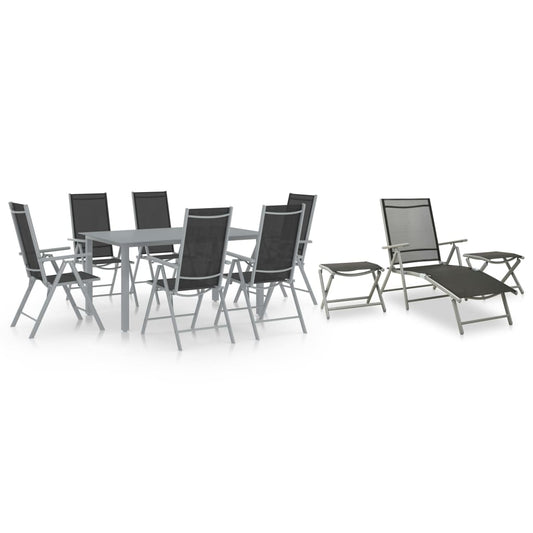 vidaXL Dining Set | Black, Silver, Light Grey | Aluminium, Textilene, Glass