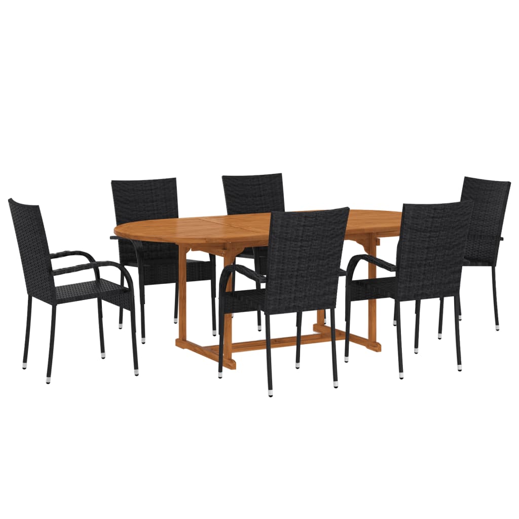 vidaXL Dining Set | Black | Solid Acacia wood, PE rattan, Powder-coated steel