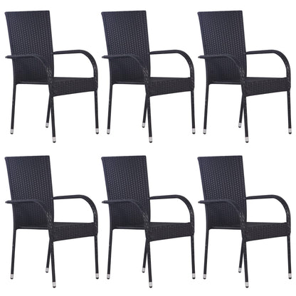 vidaXL Dining Set | Black | Solid Acacia wood, PE rattan, Powder-coated steel