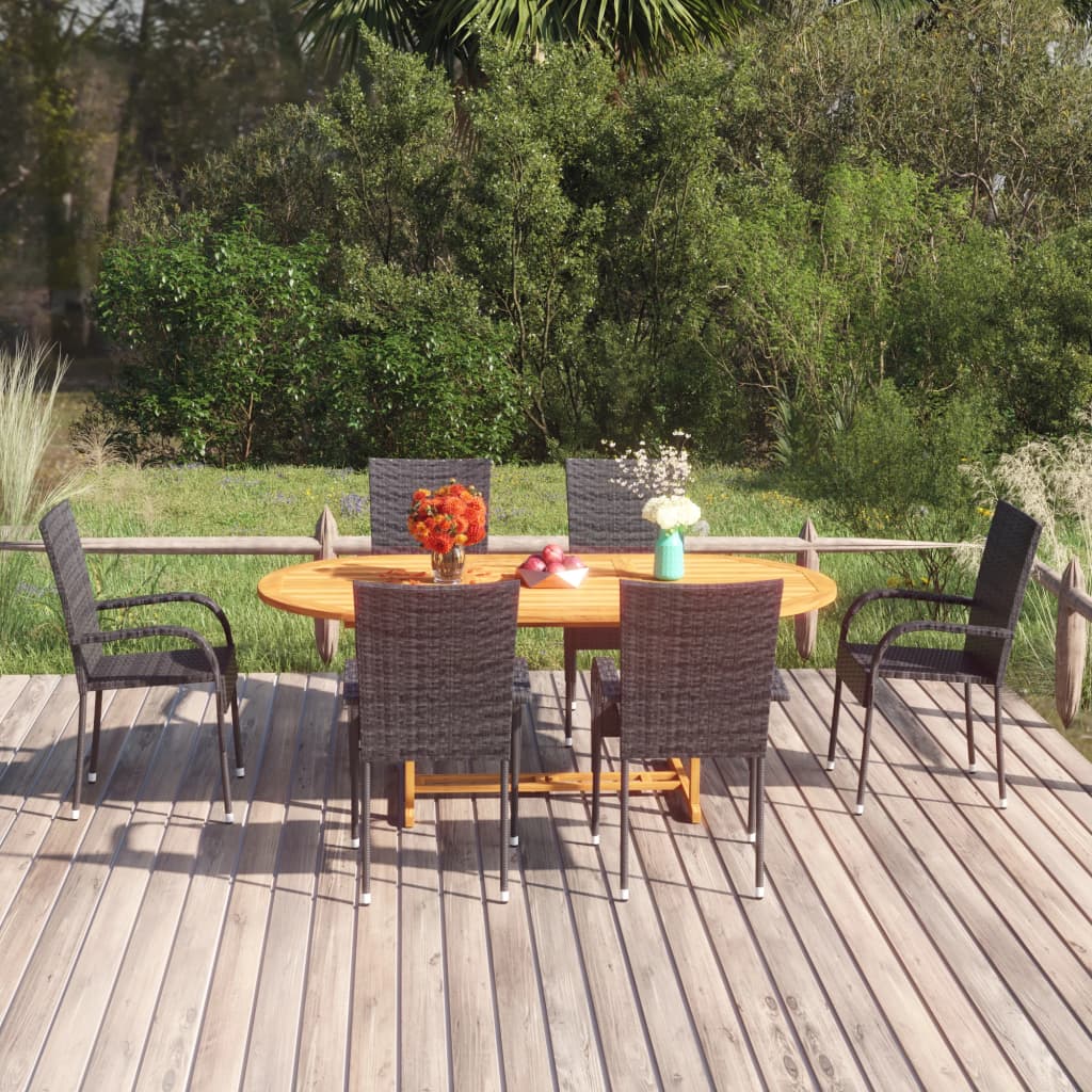 vidaXL Dining Set | Black | Solid Acacia wood, PE rattan, Powder-coated steel