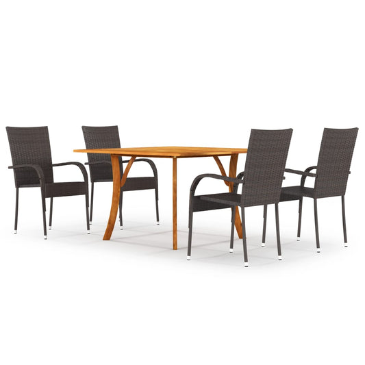 vidaXL Dining Set | Brown | Solid Acacia wood, PE rattan, Powder-coated steel