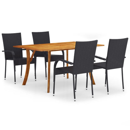 vidaXL Dining Set | Black | Solid acacia wood | 5 Piece Set | Stackable