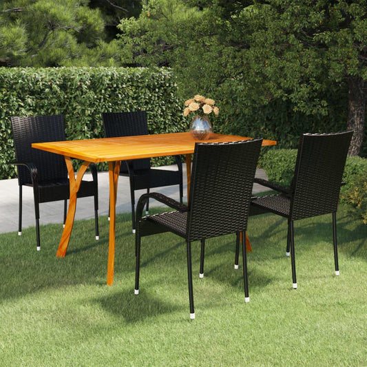 vidaXL Dining Set | Black | Solid acacia wood | 5 Piece Set | Stackable