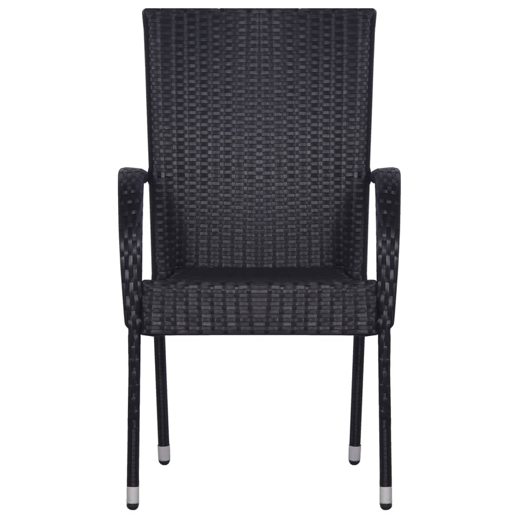 vidaXL Dining Set | Black | Solid Acacia Wood, PE Rattan | 7 Piece | Stackable