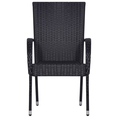 vidaXL Dining Set | Black | Solid Acacia Wood, PE Rattan | 7 Piece | Stackable