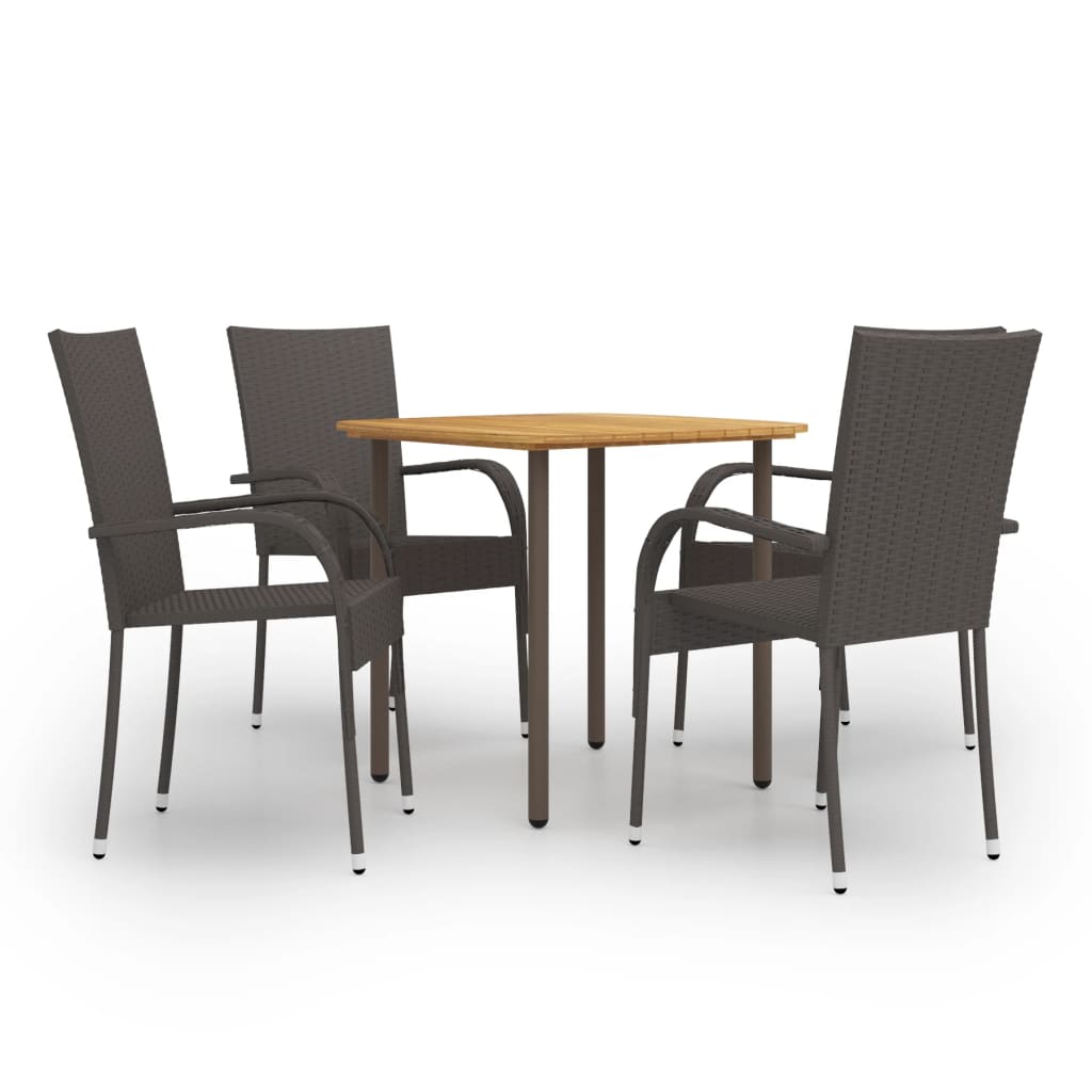 vidaXL Dining Set | Brown | Solid Acacia Wood, PE Rattan, Powder-Coated Steel