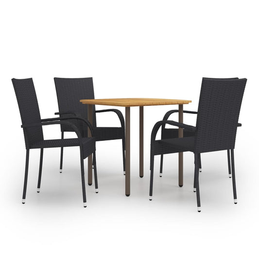 vidaXL Dining Set | Black | Solid Acacia wood | Medium | Stackable | Dining Set
