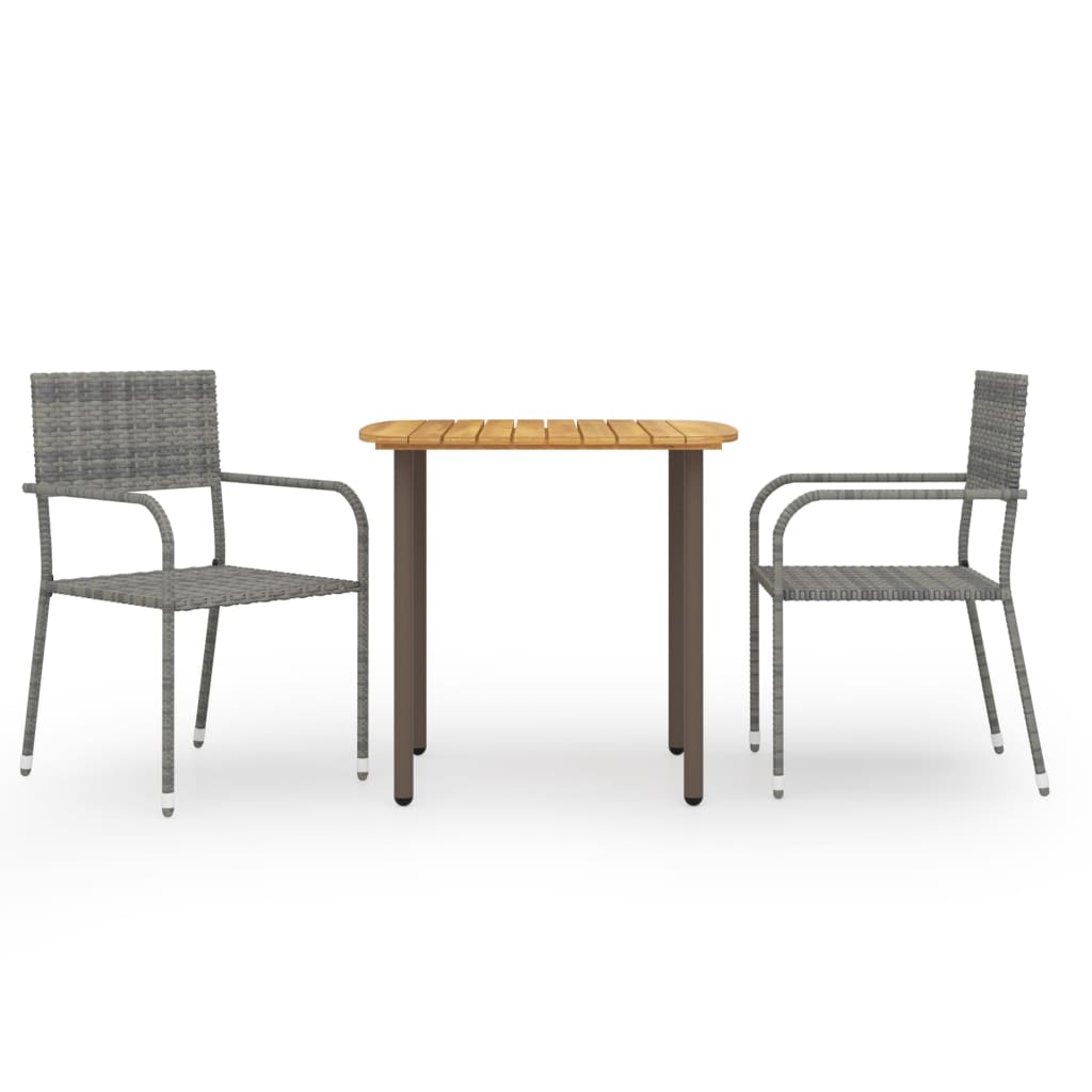 vidaXL Dining Set | Grey | Solid acacia wood, steel, PE rattan | Small