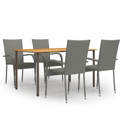 vidaXL Dining Set | Grey, Natural | Solid Acacia Wood, PE Rattan, Steel | Large