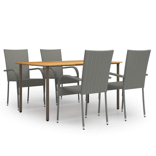 vidaXL Dining Set | Grey, Natural | Solid Acacia Wood, PE Rattan, Steel | Large