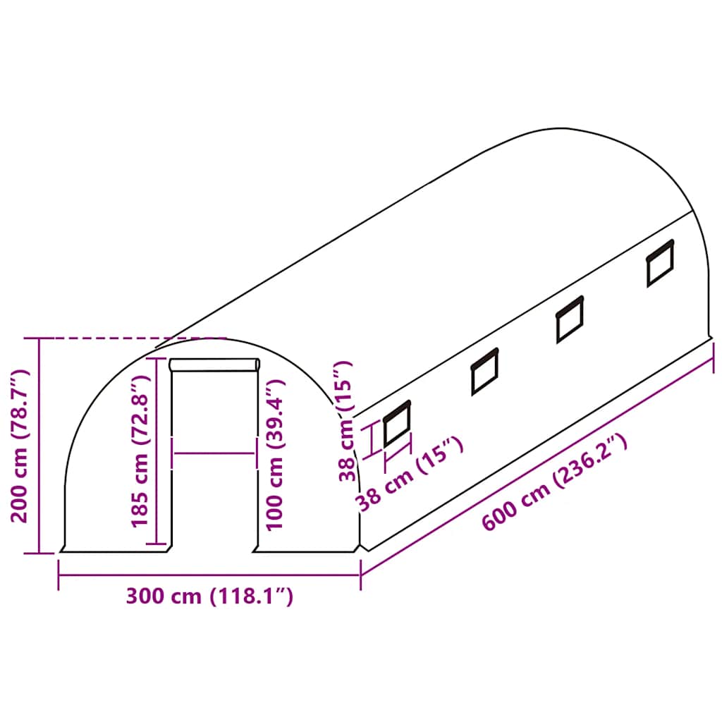 vidaXL Greenhouse Replacement Cover (18 m²) 300x600x200 cm Green