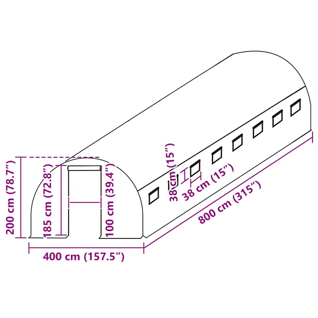 vidaXL Greenhouse Replacement Cover (32 m²) 400x800x200 cm Green