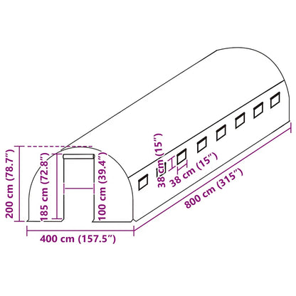 vidaXL Greenhouse Replacement Cover (32 m²) 400x800x200 cm Green