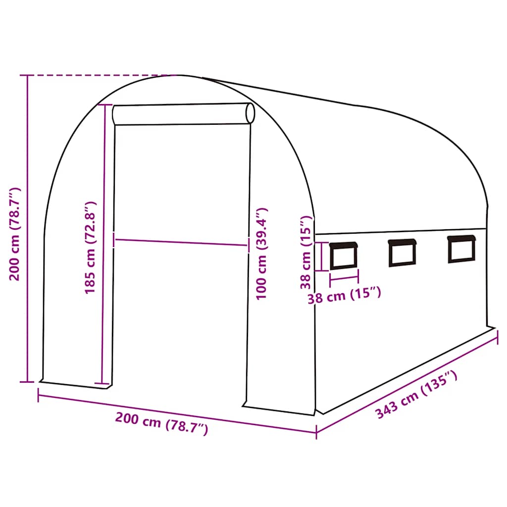 vidaXL Greenhouse Replacement Cover (6.86 m²) 200x343x200 cm Green
