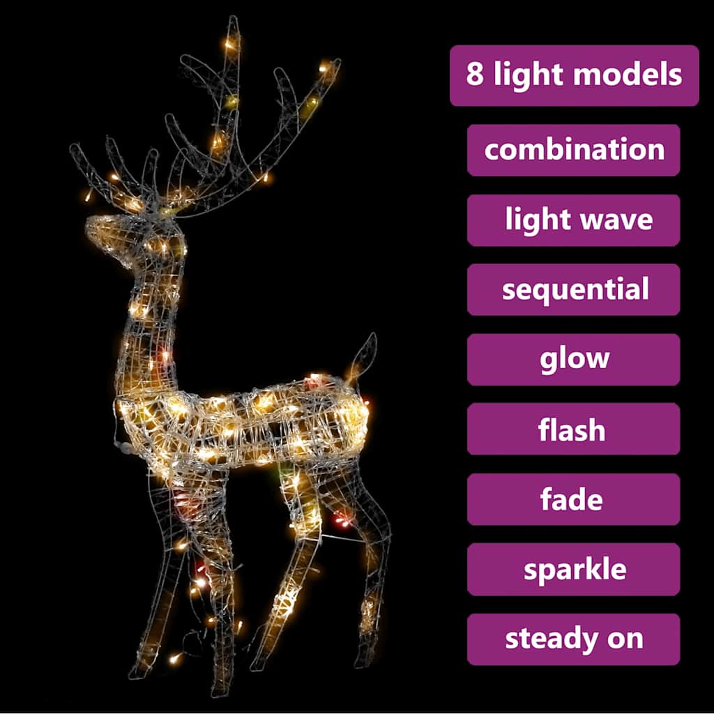 vidaXL Acrylic Reindeer Christmas Decoration 140 LEDs 128cm Colourful