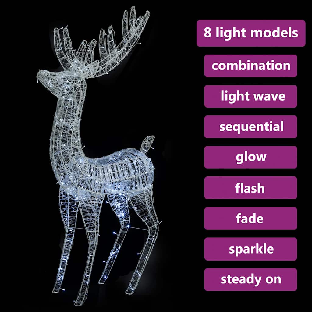 329786 vidaXL XXL Acrylic Christmas Reindeer 250 LED 180 cm Cold white