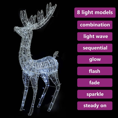 329786 vidaXL XXL Acrylic Christmas Reindeer 250 LED 180 cm Cold white