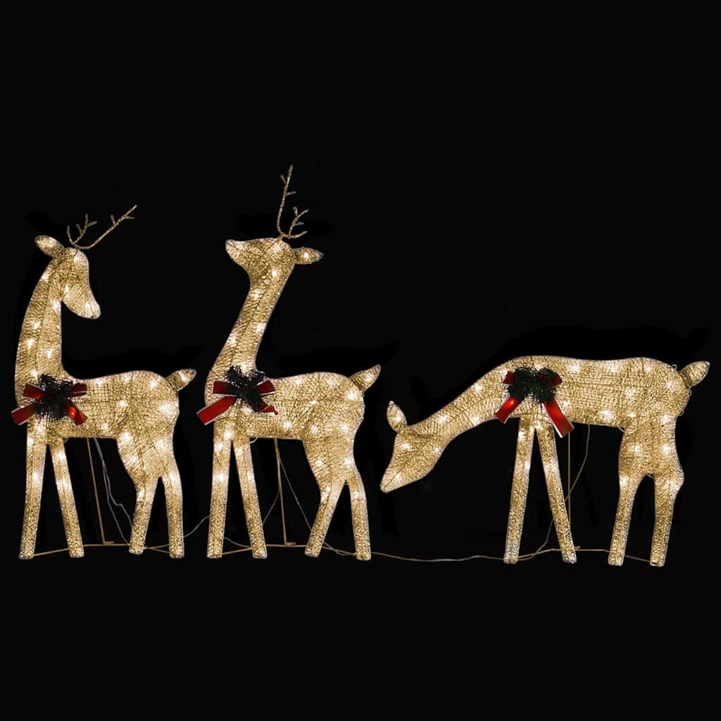vidaXL Christmas Reindeer Family 270x7x90 cm Gold Warm White Mesh