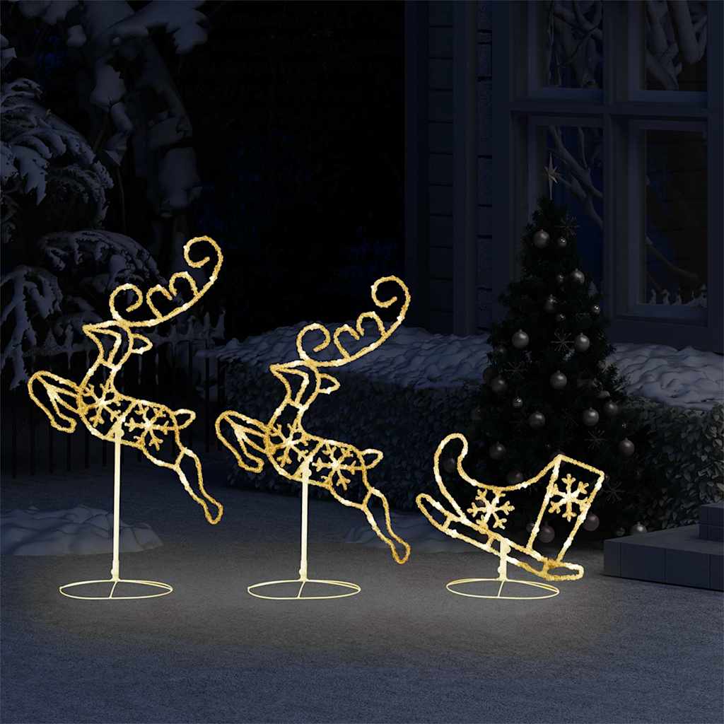 vidaXL Christmas Reindeer & Sleigh | White | Acrylic | Large