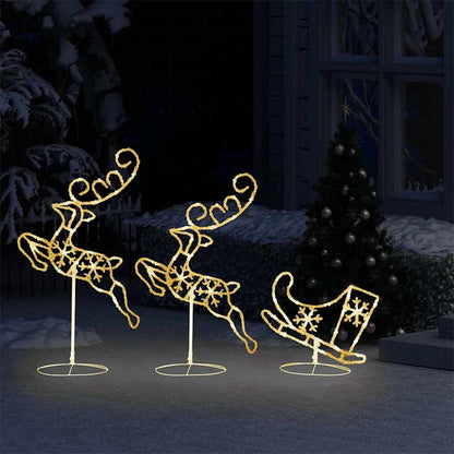 vidaXL Christmas Reindeer & Sleigh | White | Acrylic | Large